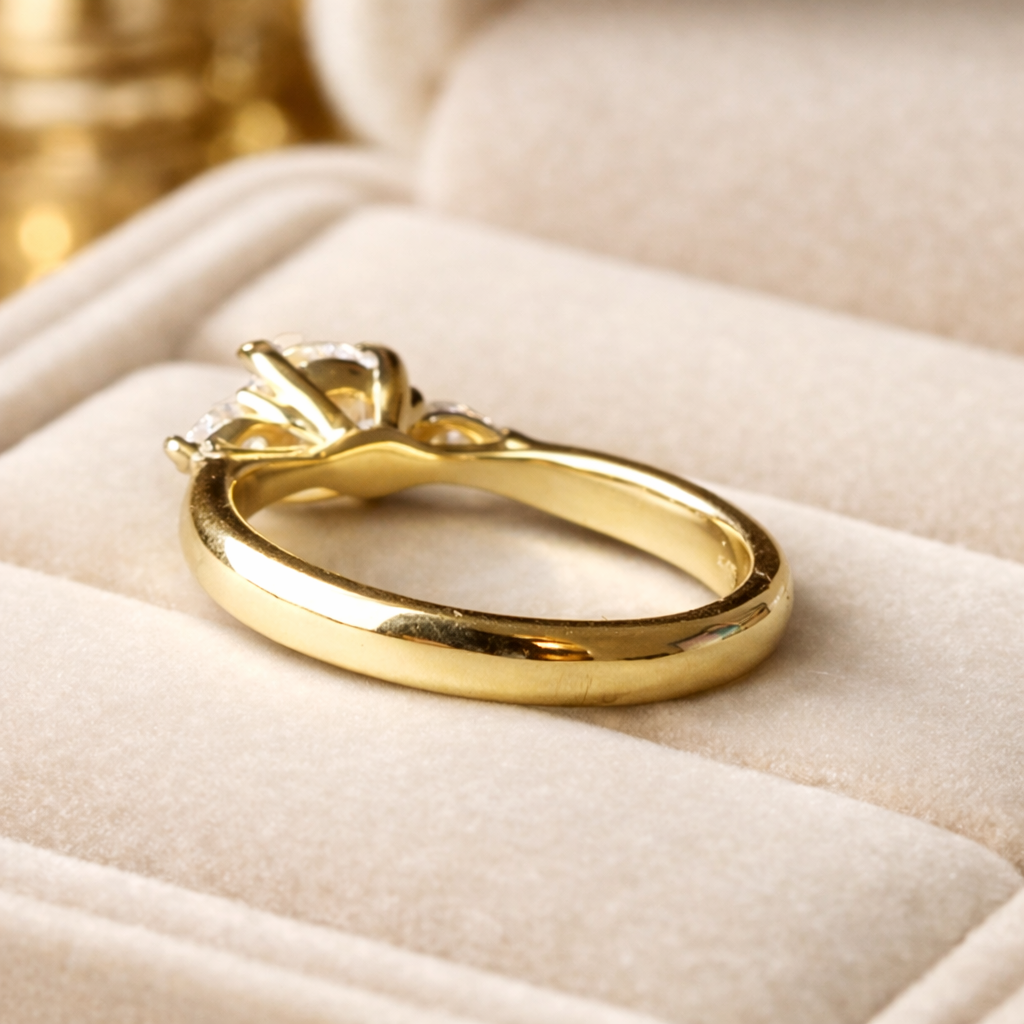 Luxury 14K Gold Diamond Three Stone Engagement Ring