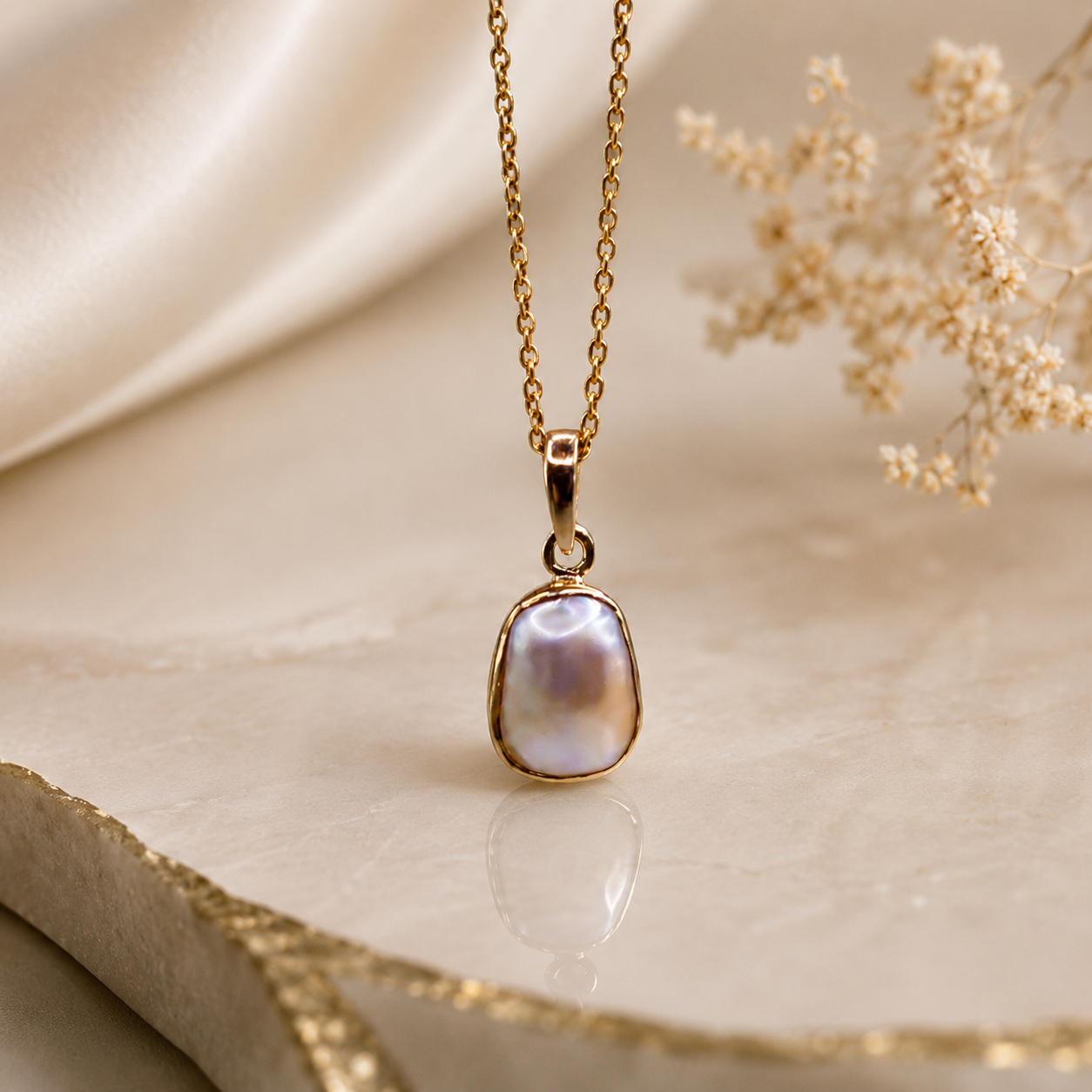 Stunning Keshi Pearl 9k Gold Pendant