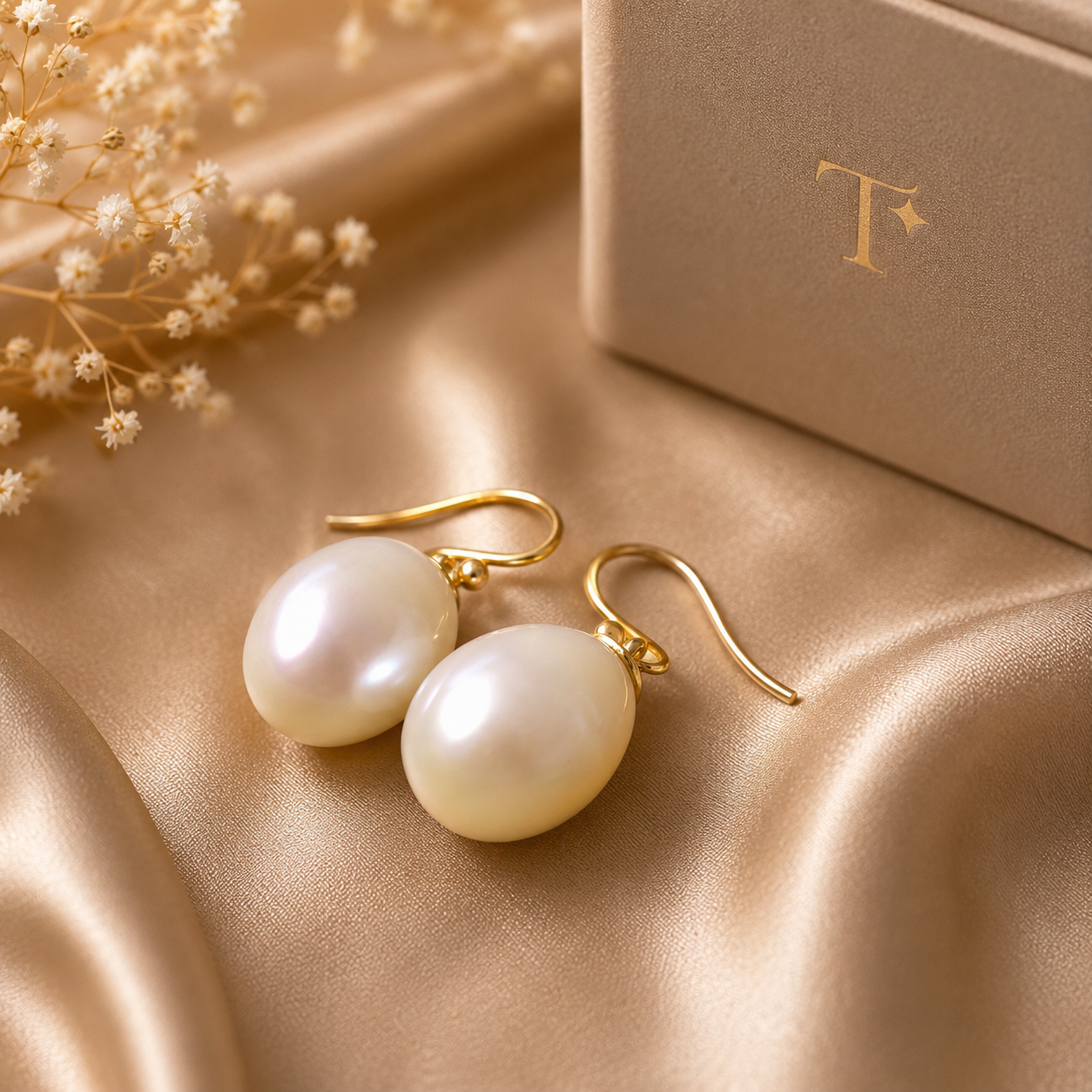 Elegant 9k Gold Shepard Hook South Sea Pearl Earrings