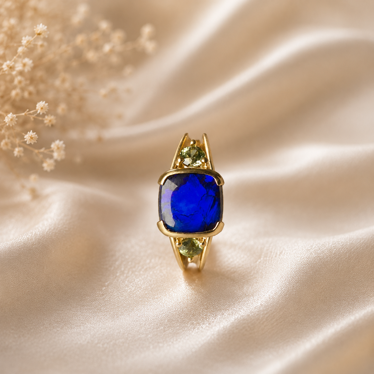Striking 14K Gold Australian Black Opal Ring