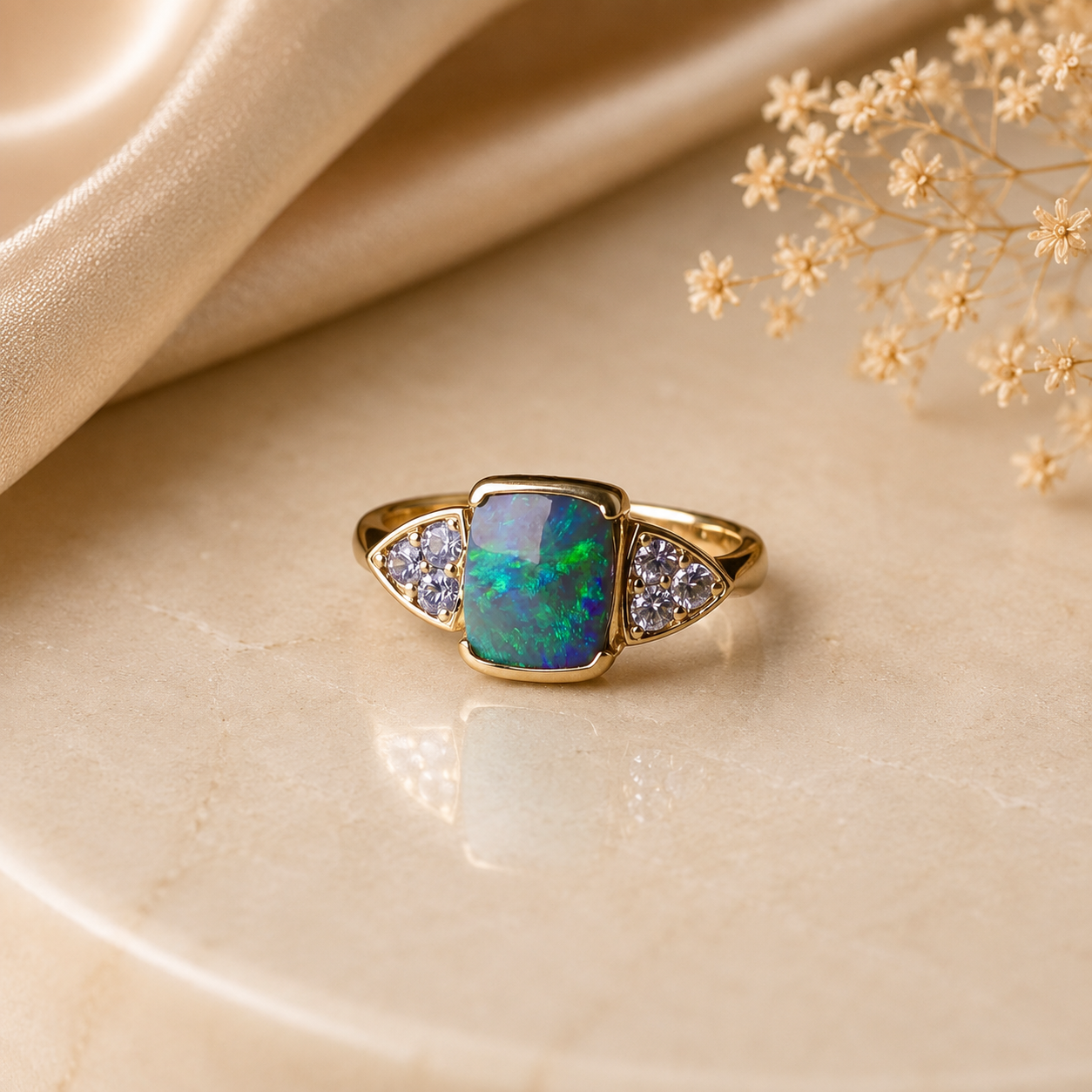 Stunning 14k Gold Australian Black Opal Ring