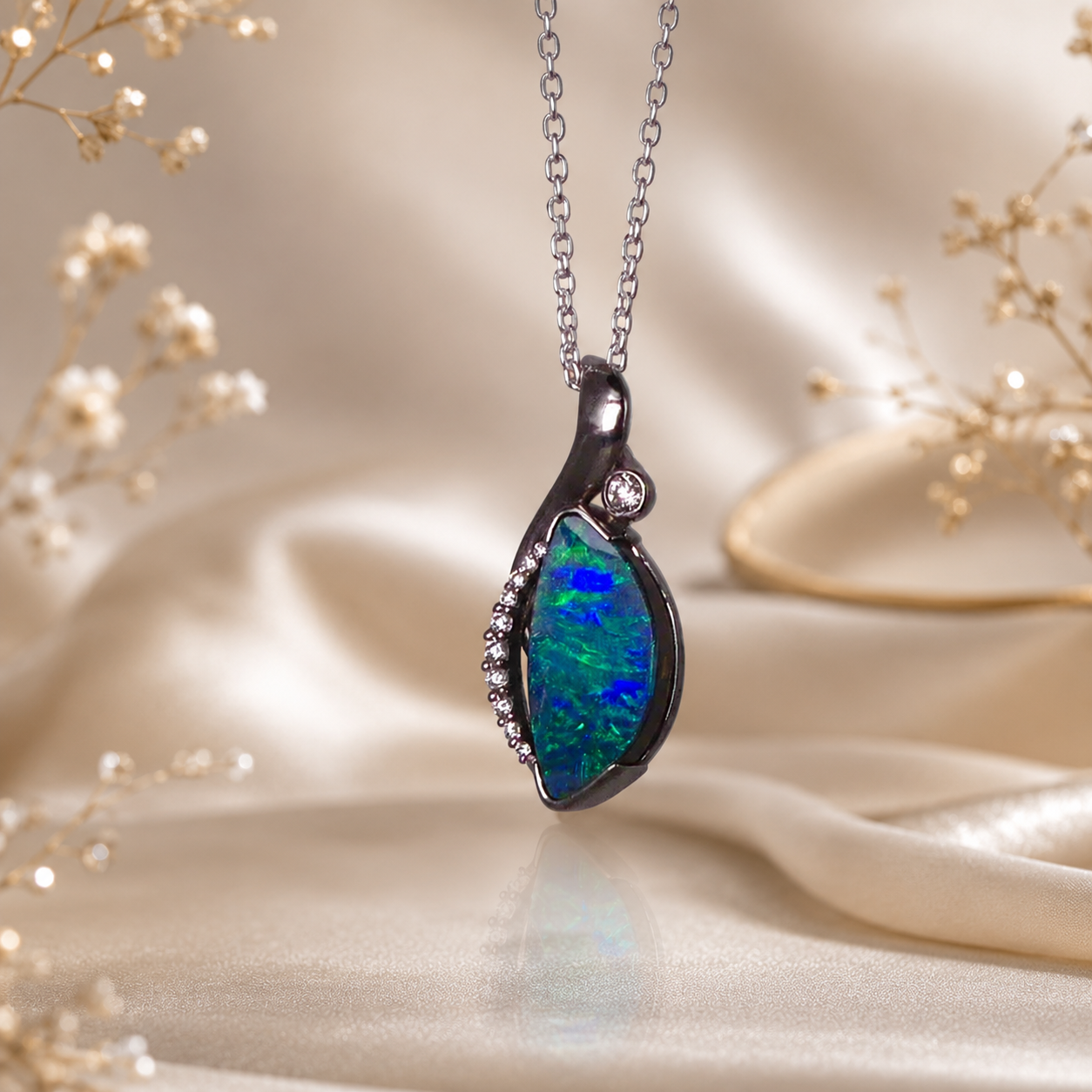 Elegant 18k White Gold Australian Boulder Opal Pendant