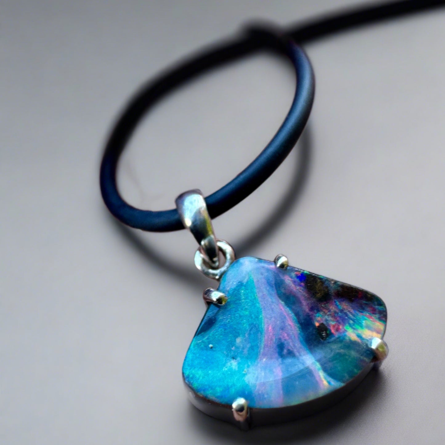 Colours of the Rainbow Sterling Silver Australian Boulder Opal Pendant