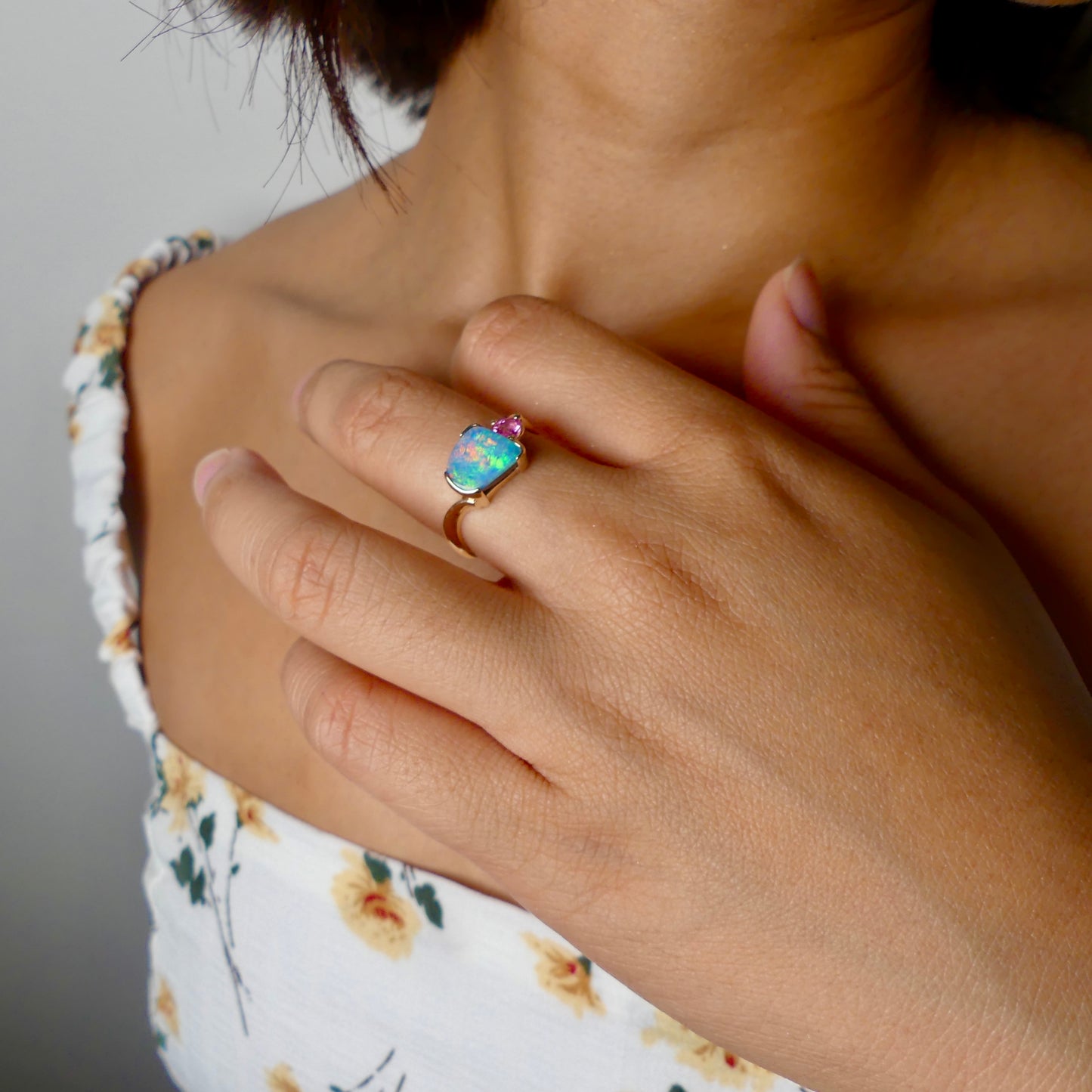 Elegant 9k Gold Australian Boulder Opal Ring