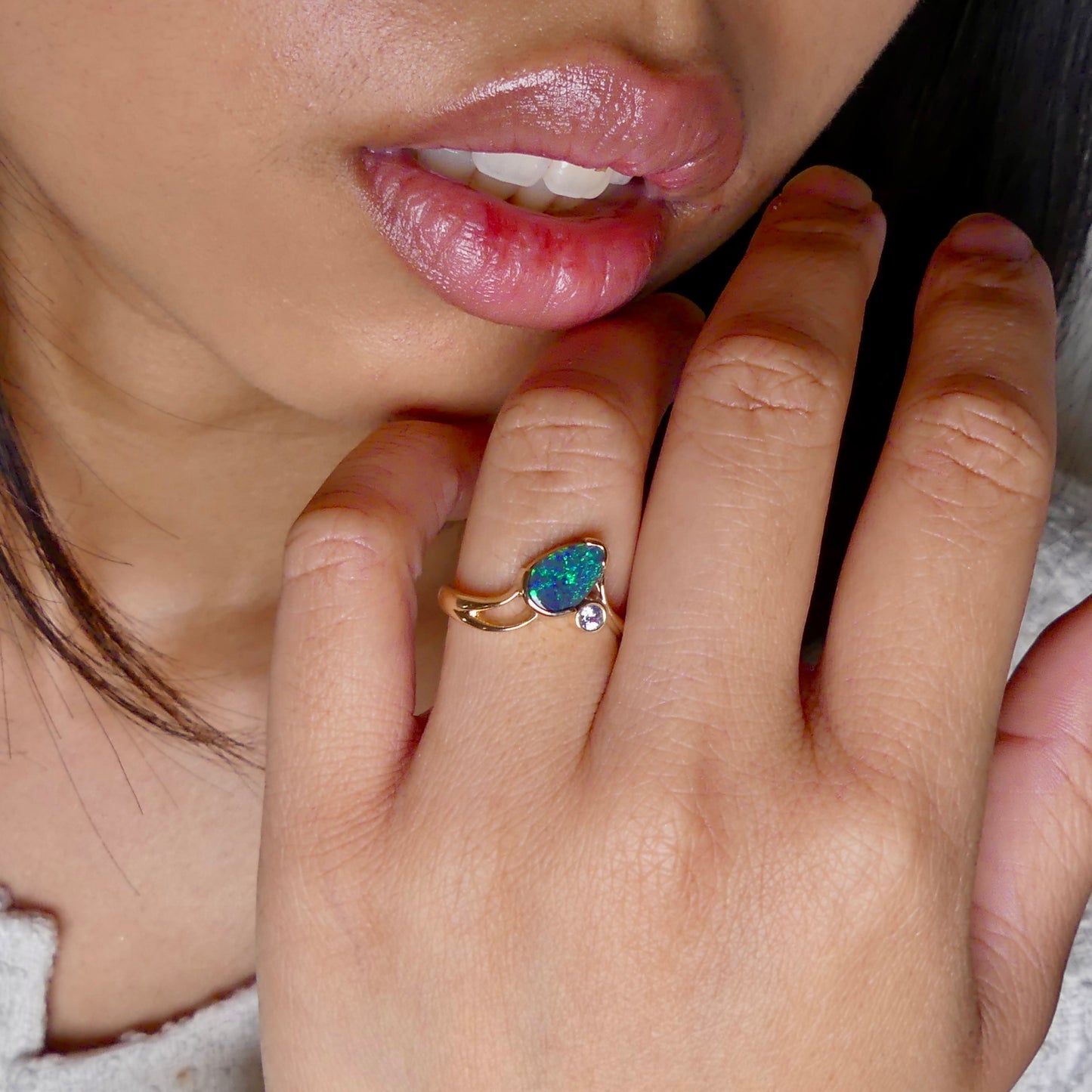 Beautiful 9k Gold Australian Black Opal Ring.