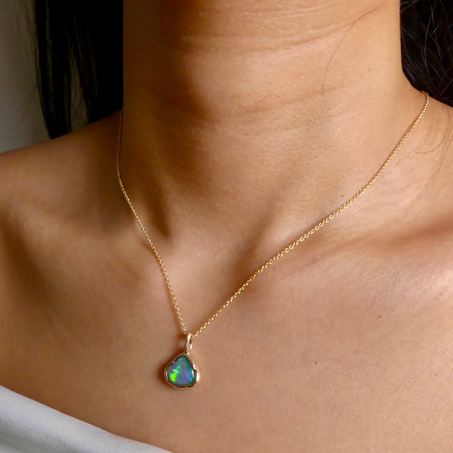 Stunning 9k Gold Lightning Ridge Semi Black Opal Pendant