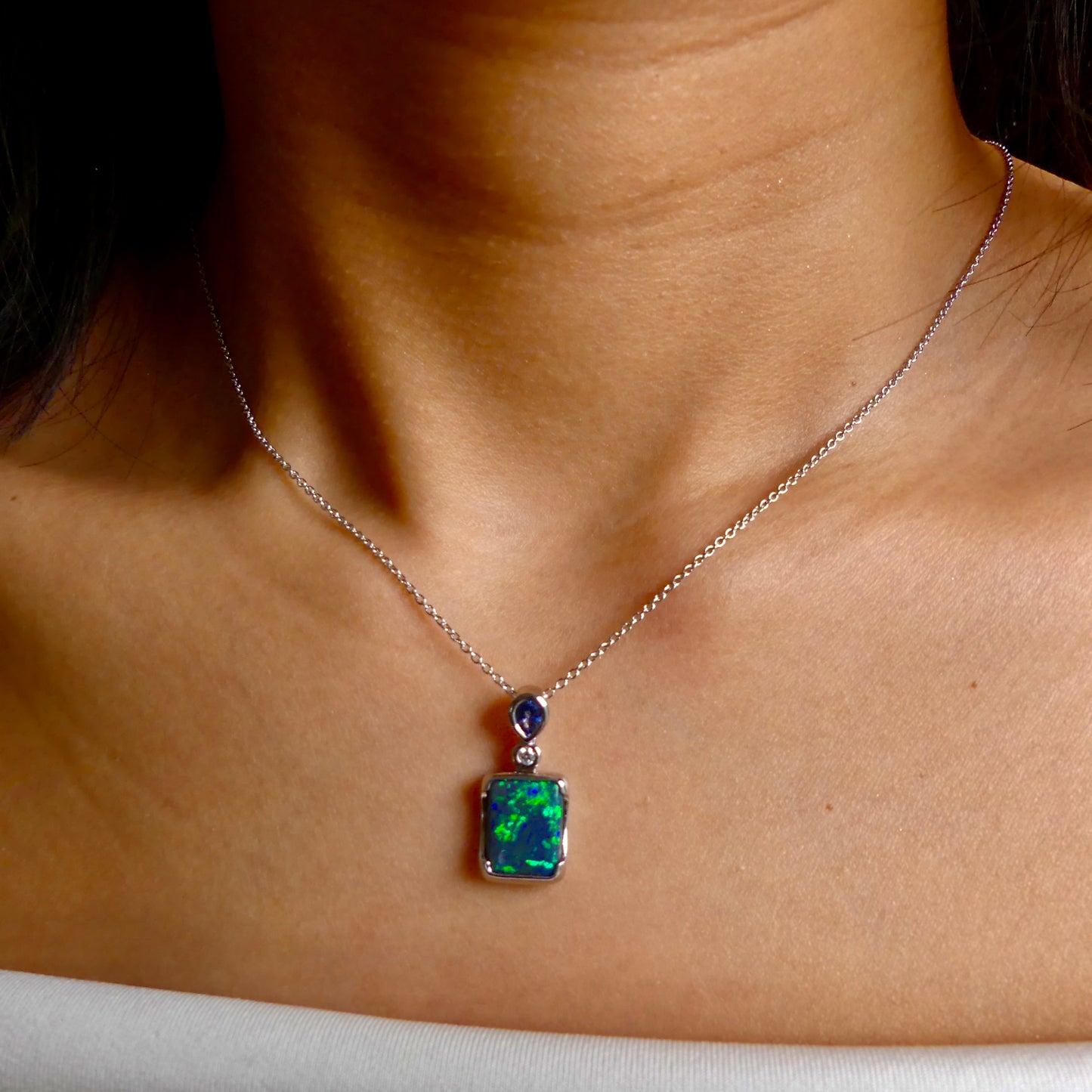 Stunning 18k White Gold Australian Black Opal Pendant