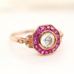 9k Rose Gold Moissenite And Ruby Ring