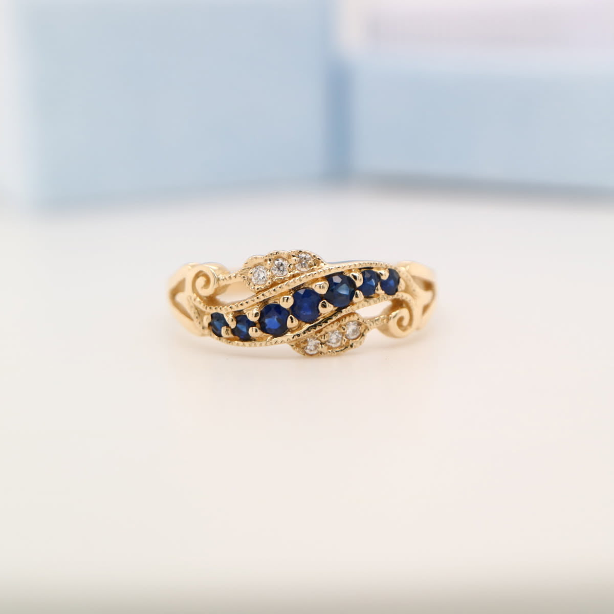 9k Yellow Gold Sapphire And Diamond Eternity Ring