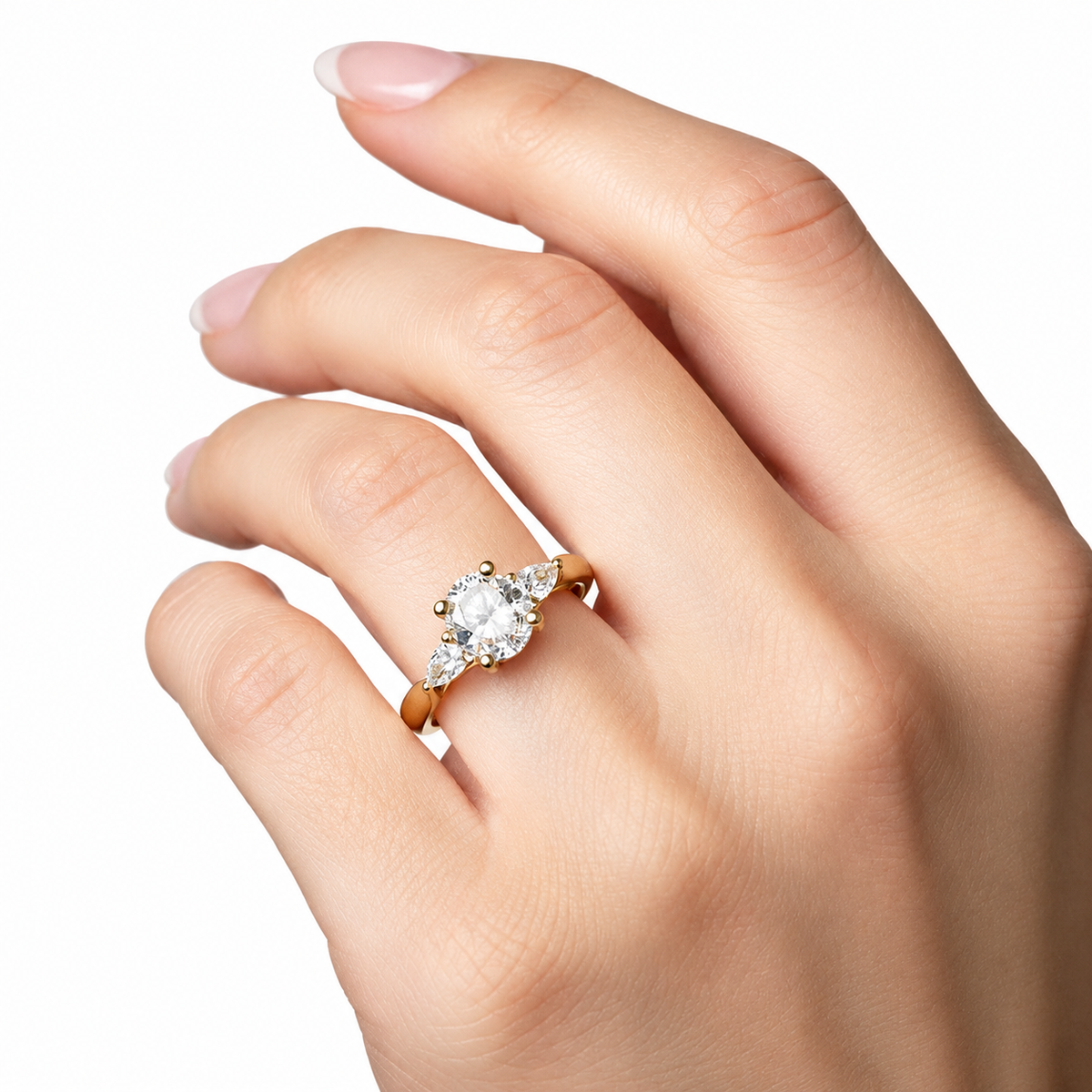Luxury 14K Gold Diamond Three Stone Engagement Ring
