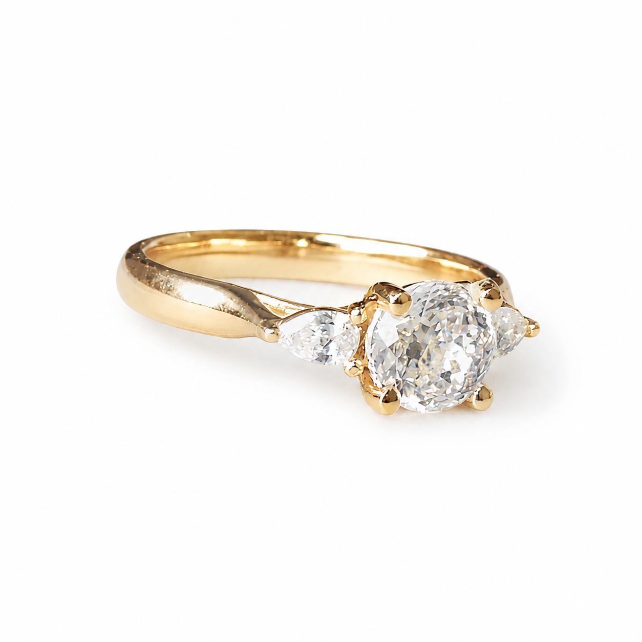 Luxury 14K Gold Diamond Three Stone Engagement Ring
