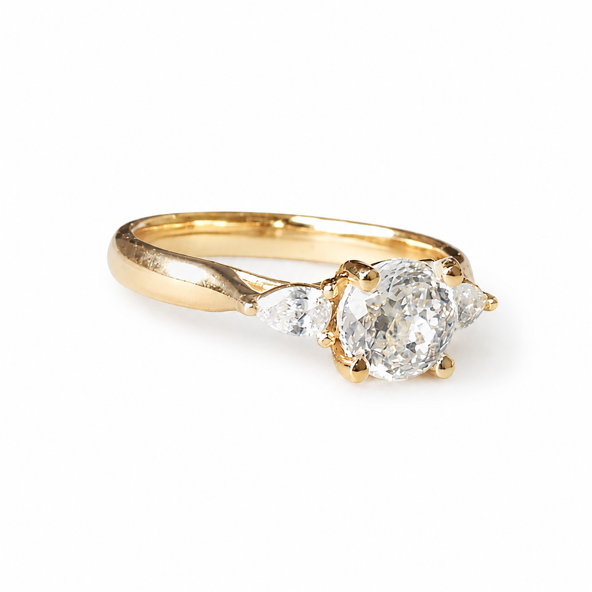 Luxury 14K Gold Diamond Three Stone Engagement Ring