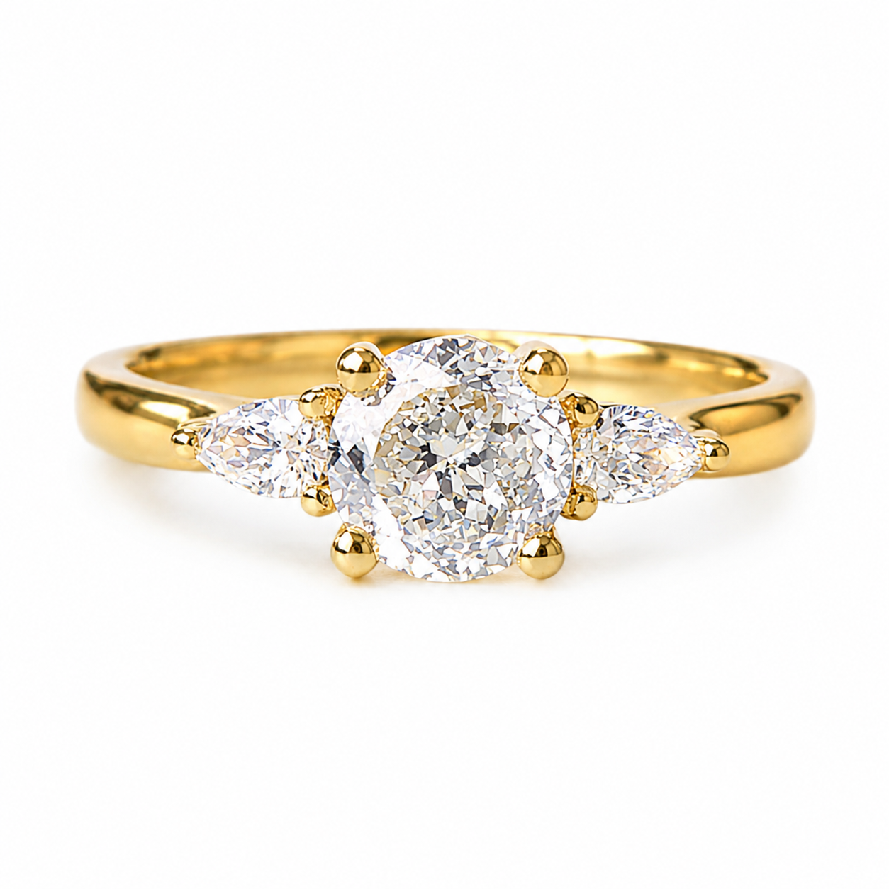 Luxury 14K Gold Diamond Three Stone Engagement Ring