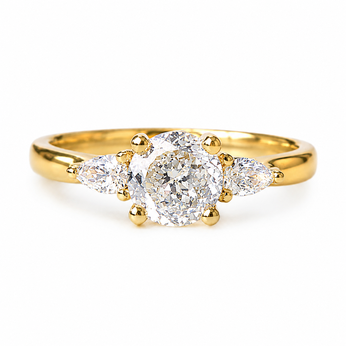 Luxury 14K Gold Diamond Three Stone Engagement Ring