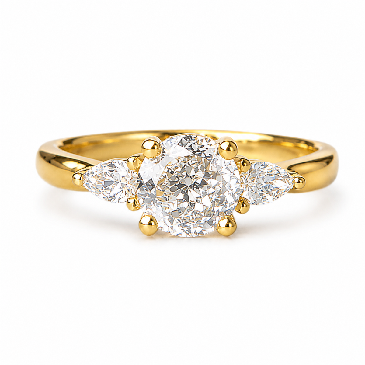 Luxury 14K Gold Diamond Three Stone Engagement Ring