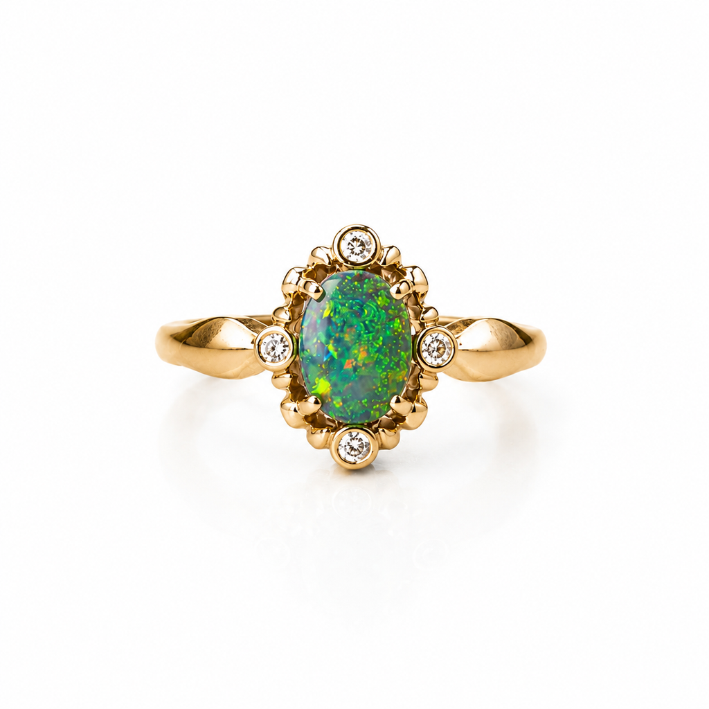 Divine 14K Gold Australian Black Opal Ring