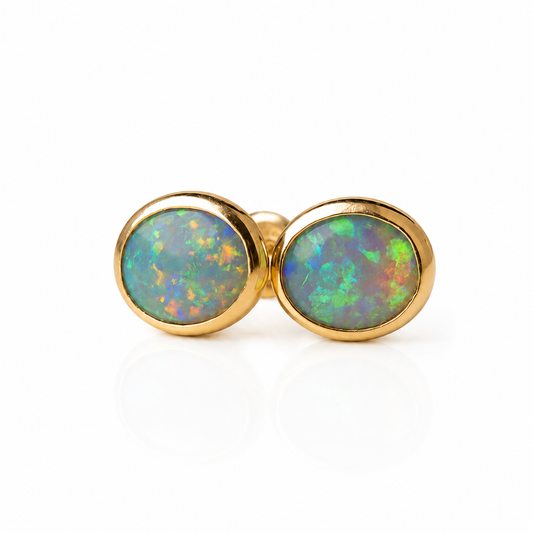 14k Gold Australian Crystal Opal Earrings