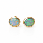 14k Gold Australian Crystal Opal Earrings