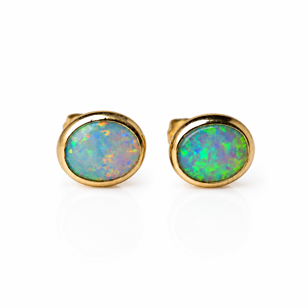 14k Gold Australian Crystal Opal Earrings