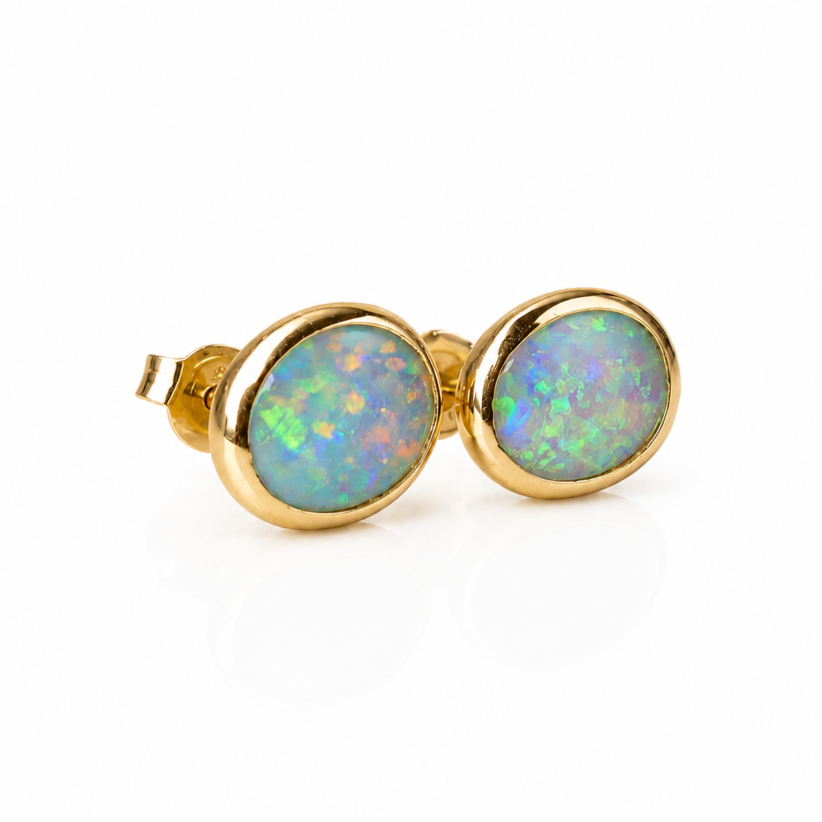 14k Gold Australian Crystal Opal Earrings