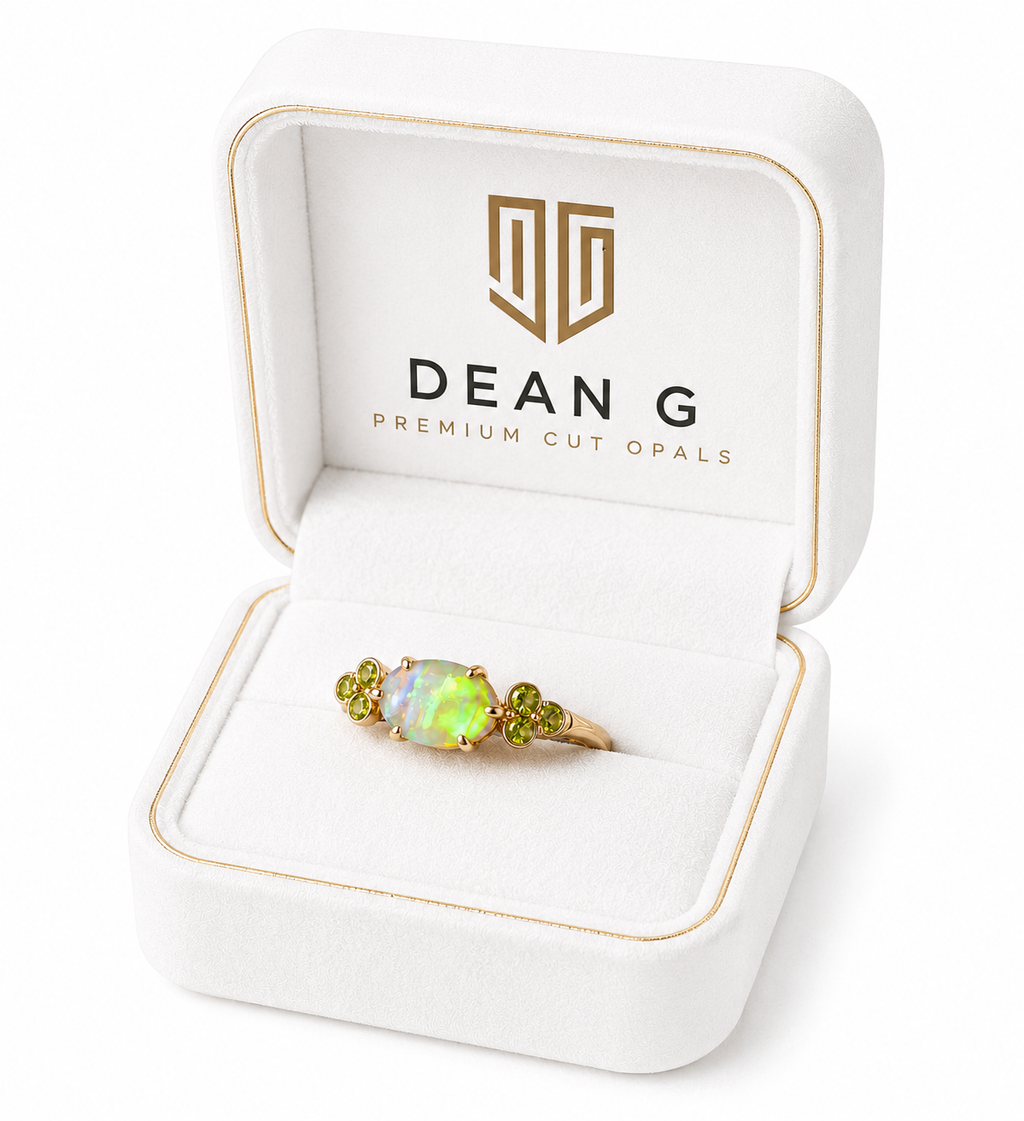Beautiful 10K Gold Australian Crystal Opal Ring with Natural Sapphire Accents