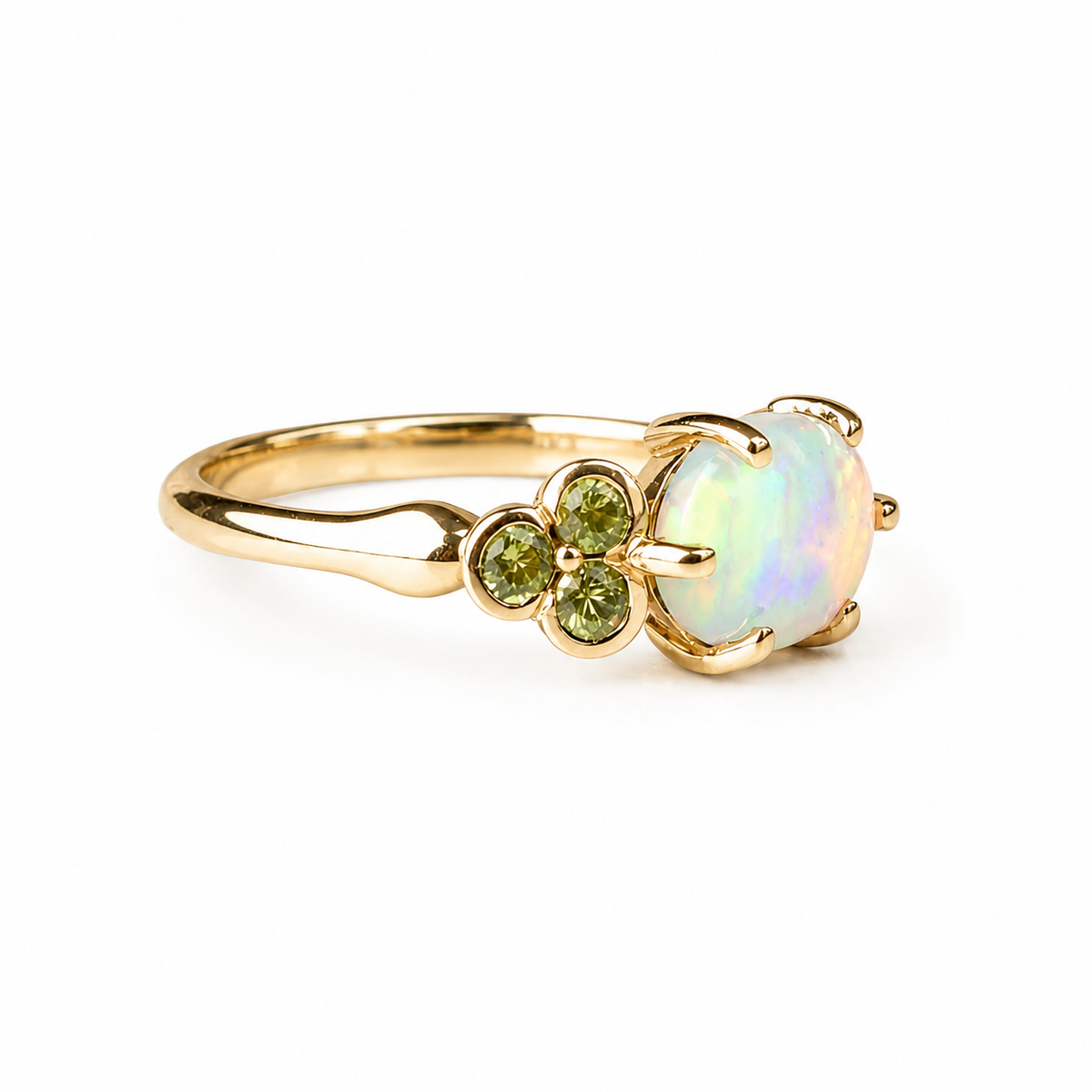 Beautiful 10K Gold Australian Crystal Opal Ring with Natural Sapphire Accents
