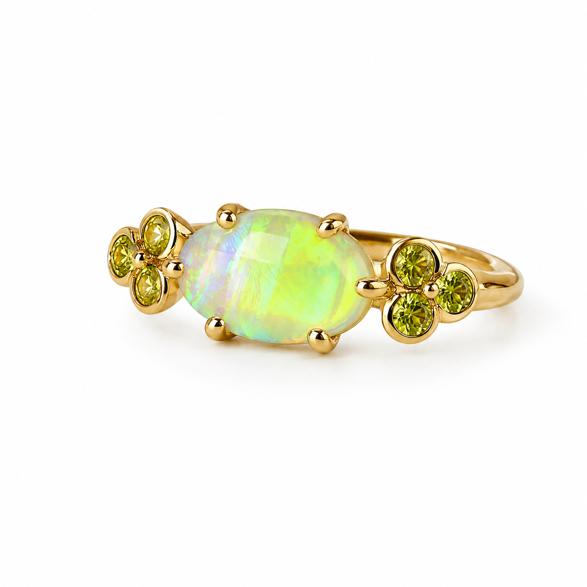 Beautiful 10K Gold Australian Crystal Opal Ring with Natural Sapphire Accents