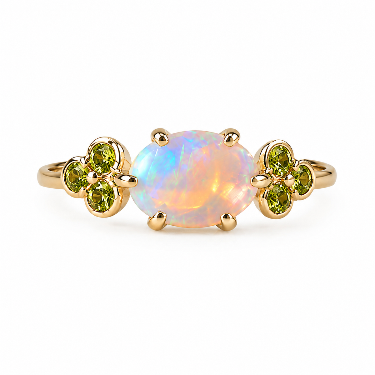 Beautiful 10K Gold Australian Crystal Opal Ring with Natural Sapphire Accents