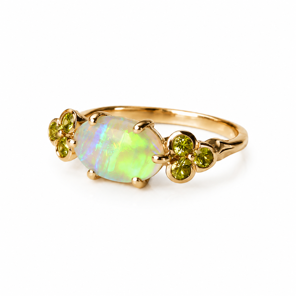 Beautiful 10K Gold Australian Crystal Opal Ring with Natural Sapphire Accents