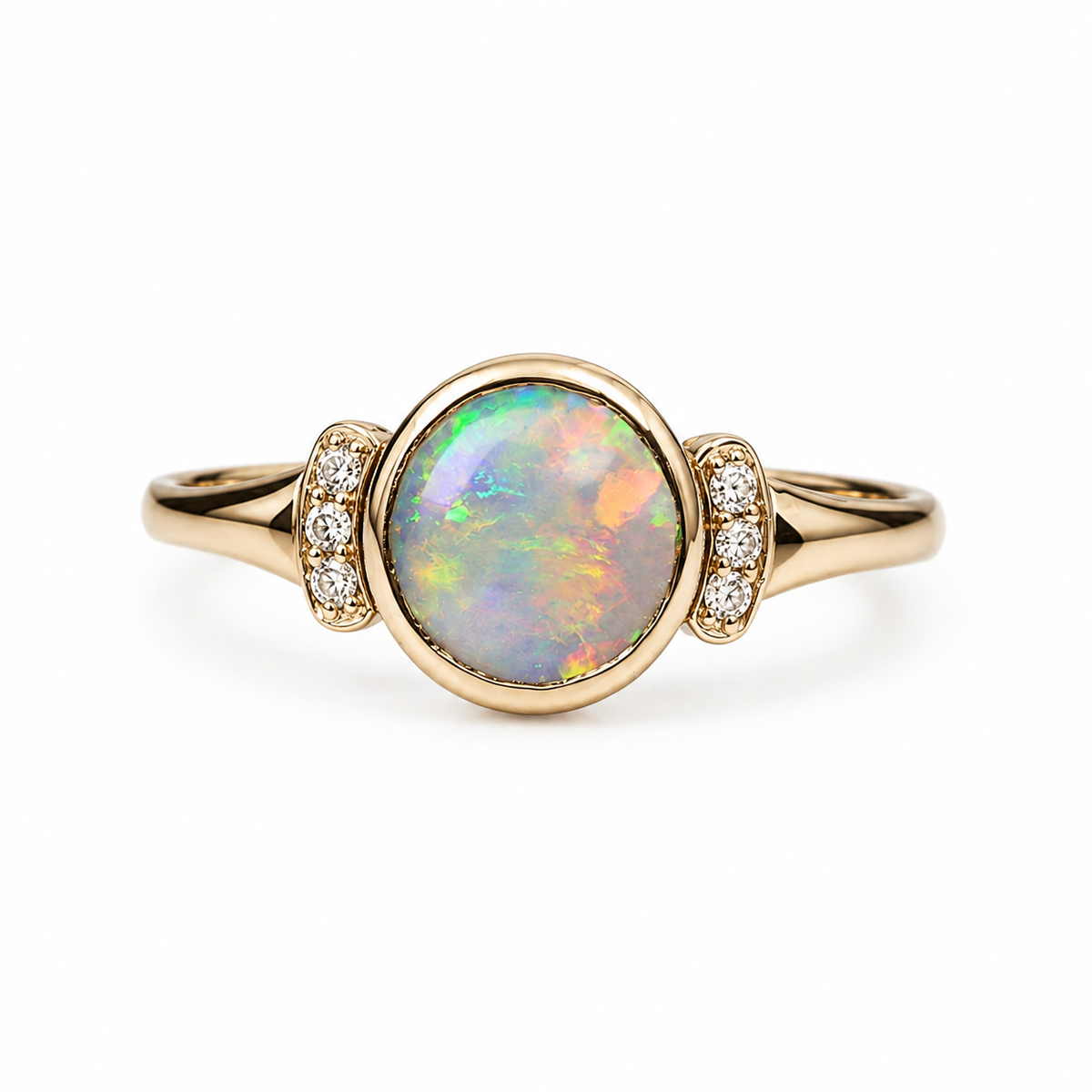 Elegant 10K Gold Australian Crystal Opal & Diamond Ring