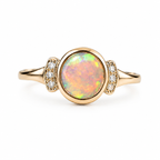 Elegant 10K Gold Australian Crystal Opal & Diamond Ring