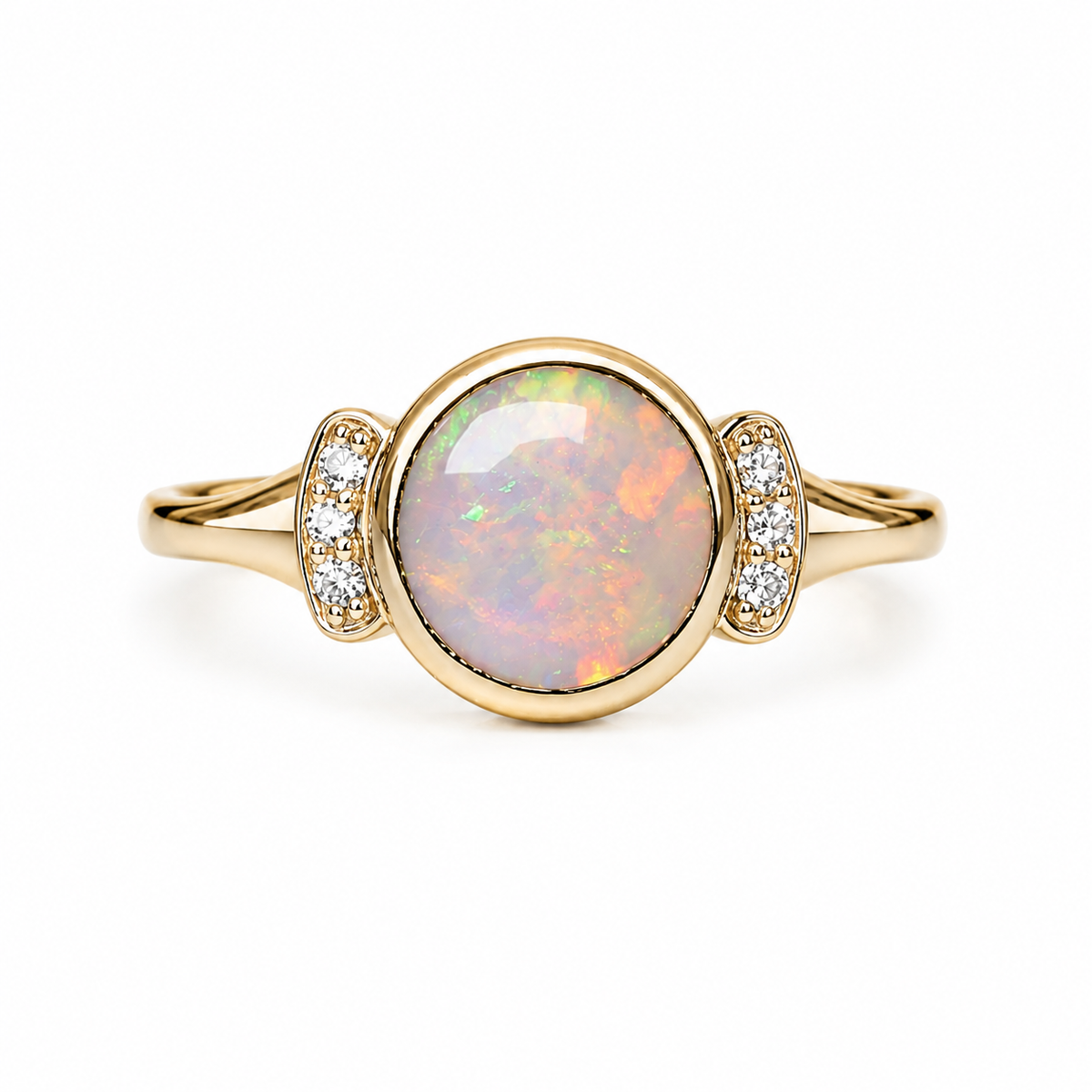 Elegant 10K Gold Australian Crystal Opal & Diamond Ring