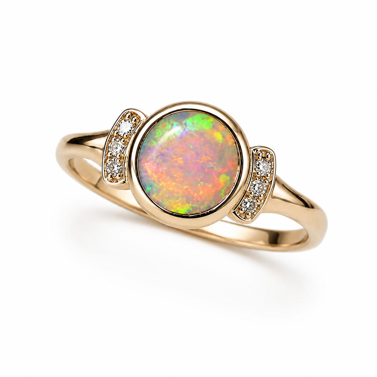 Elegant 10K Gold Australian Crystal Opal & Diamond Ring
