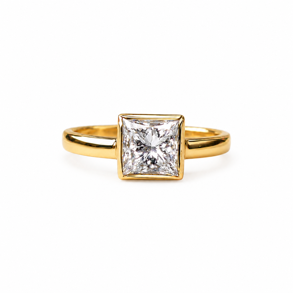 Solid 14K Gold 1.51ct Princess-Cut  Diamond Engagement Ring