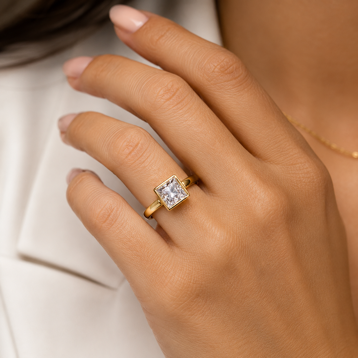 Solid 14K Gold 1.51ct Princess-Cut  Diamond Engagement Ring