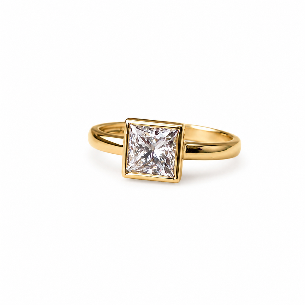 Solid 14K Gold 1.51ct Princess-Cut  Diamond Engagement Ring