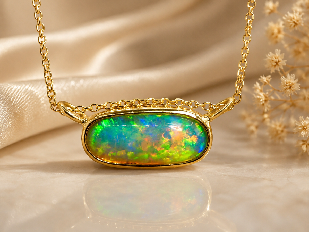 Vibrant 18k Gold Australian Crystal Opal Pendant Breathtaking Beauty
