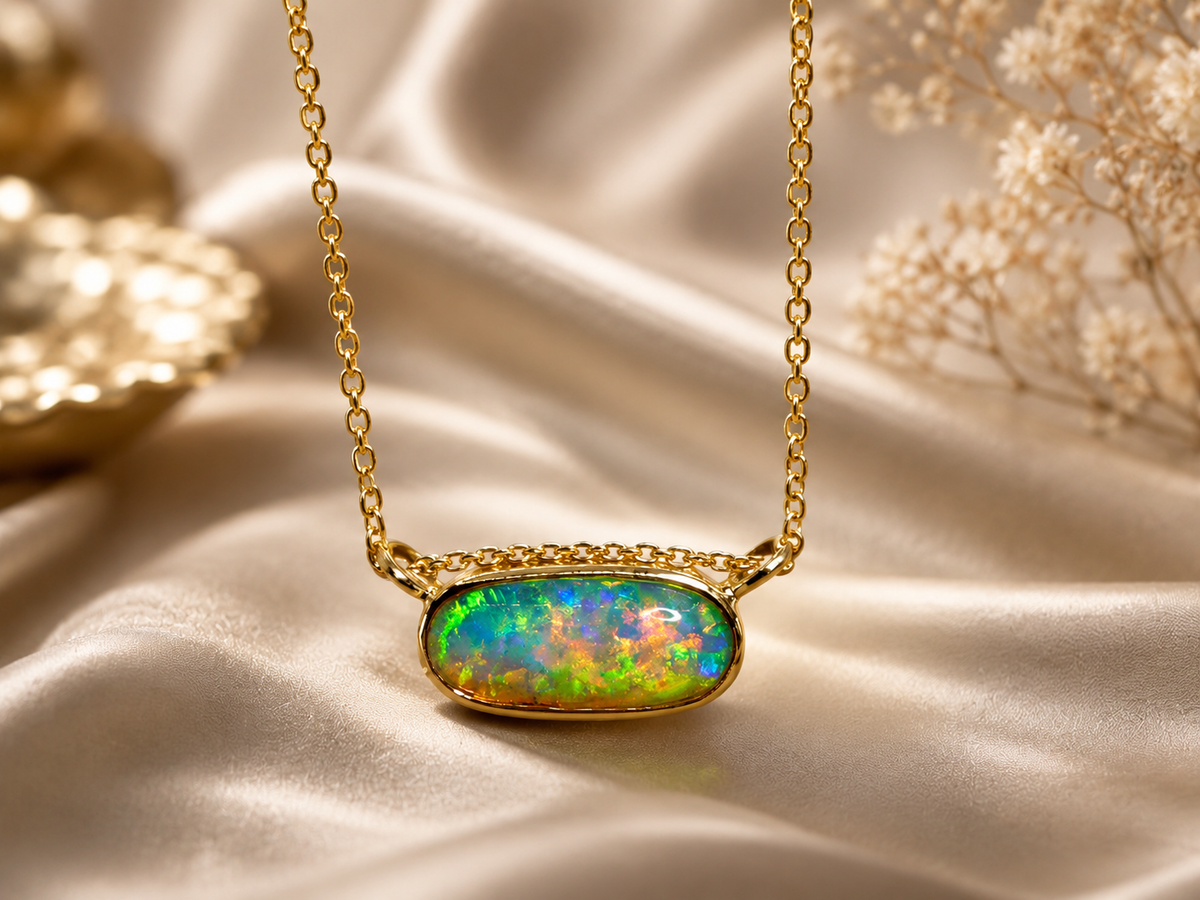 Vibrant 18k Gold Australian Crystal Opal Pendant Breathtaking Beauty