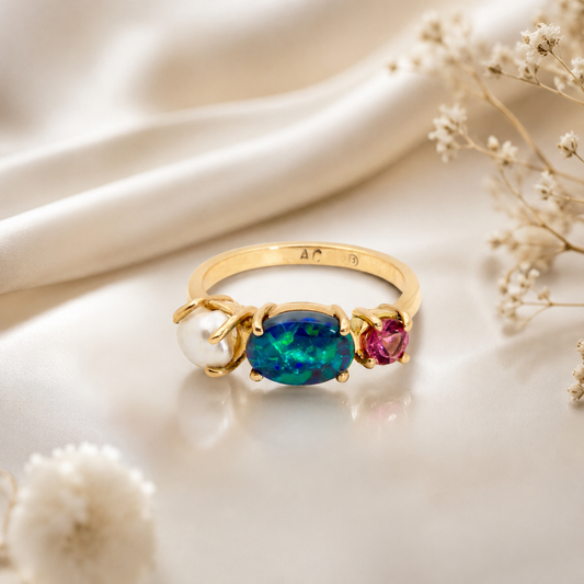 Elegant Statement Piece  Australian Black Opal Ring in 14k Gold