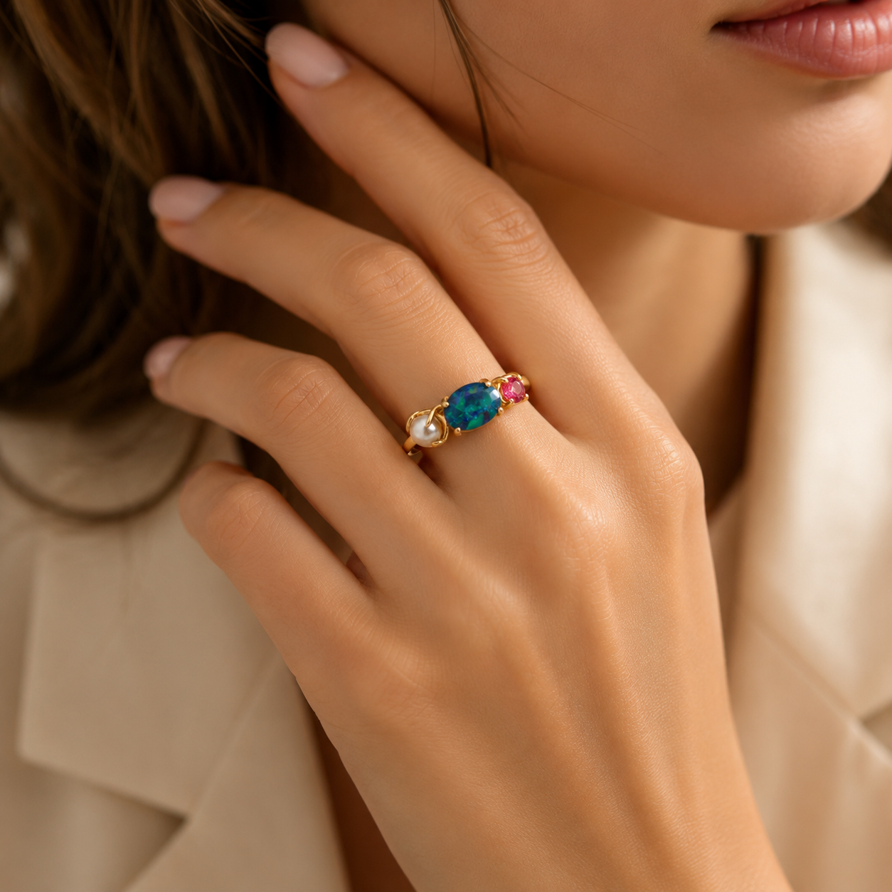 Elegant Statement Piece  Australian Black Opal Ring in 14k Gold
