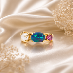 Elegant Statement Piece  Australian Black Opal Ring in 14k Gold