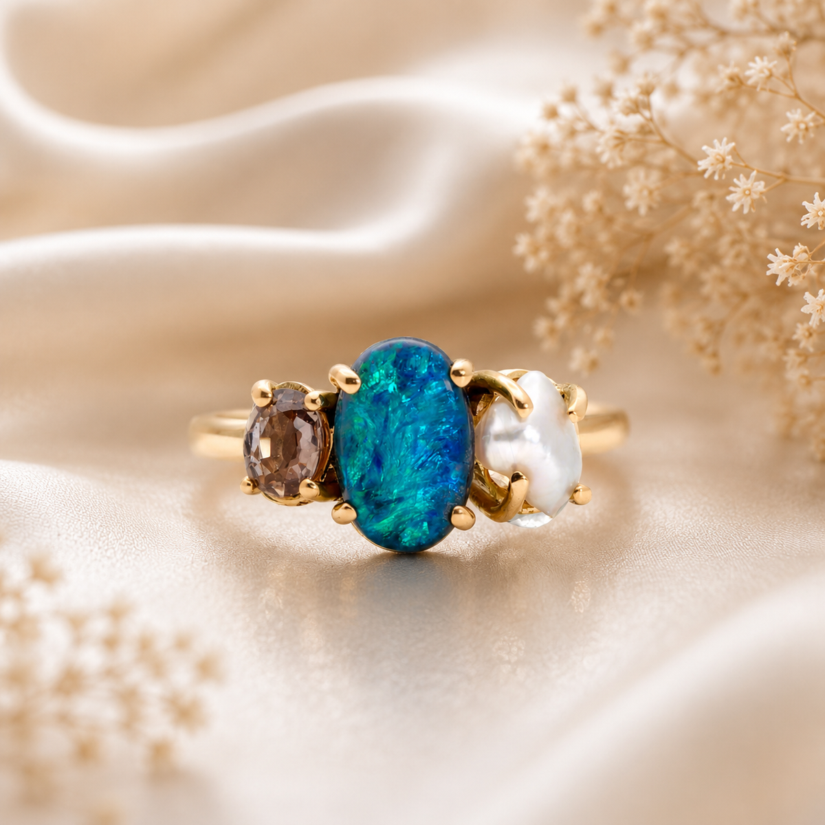 Elegant Statement Piece  Australian Black Opal Ring in 14k Gold