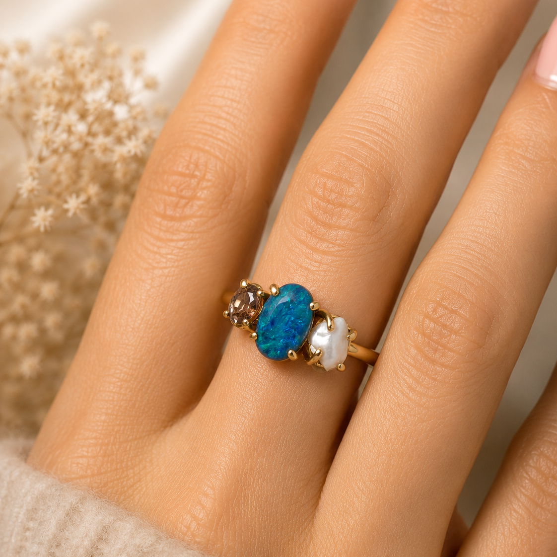 Elegant Statement Piece  Australian Black Opal Ring in 14k Gold