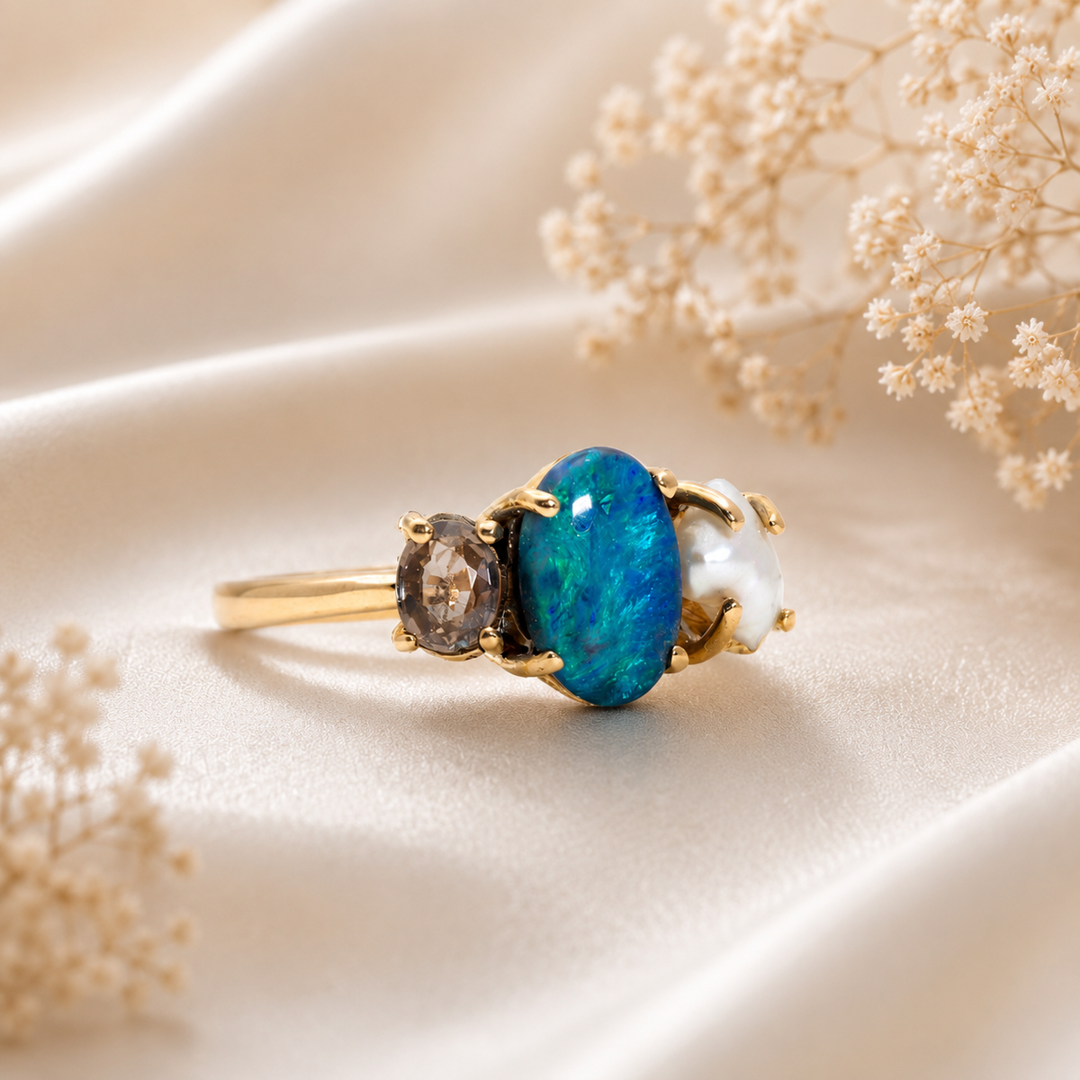 Elegant Statement Piece  Australian Black Opal Ring in 14k Gold