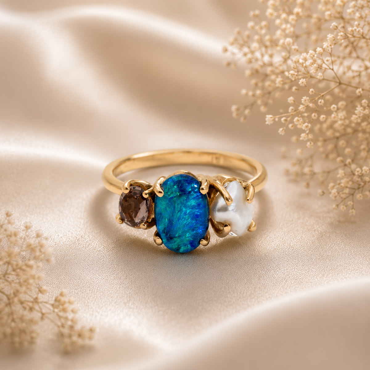 Elegant Statement Piece  Australian Black Opal Ring in 14k Gold