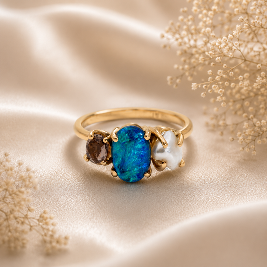 Elegant Statement Piece  Australian Black Opal Ring in 14k Gold