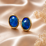 Australian Opal Earrings Elegant 14k Gold with Lightning Ridge Black Opal