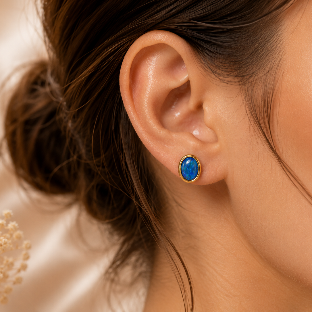 Australian Opal Earrings Elegant 14k Gold with Lightning Ridge Black Opal