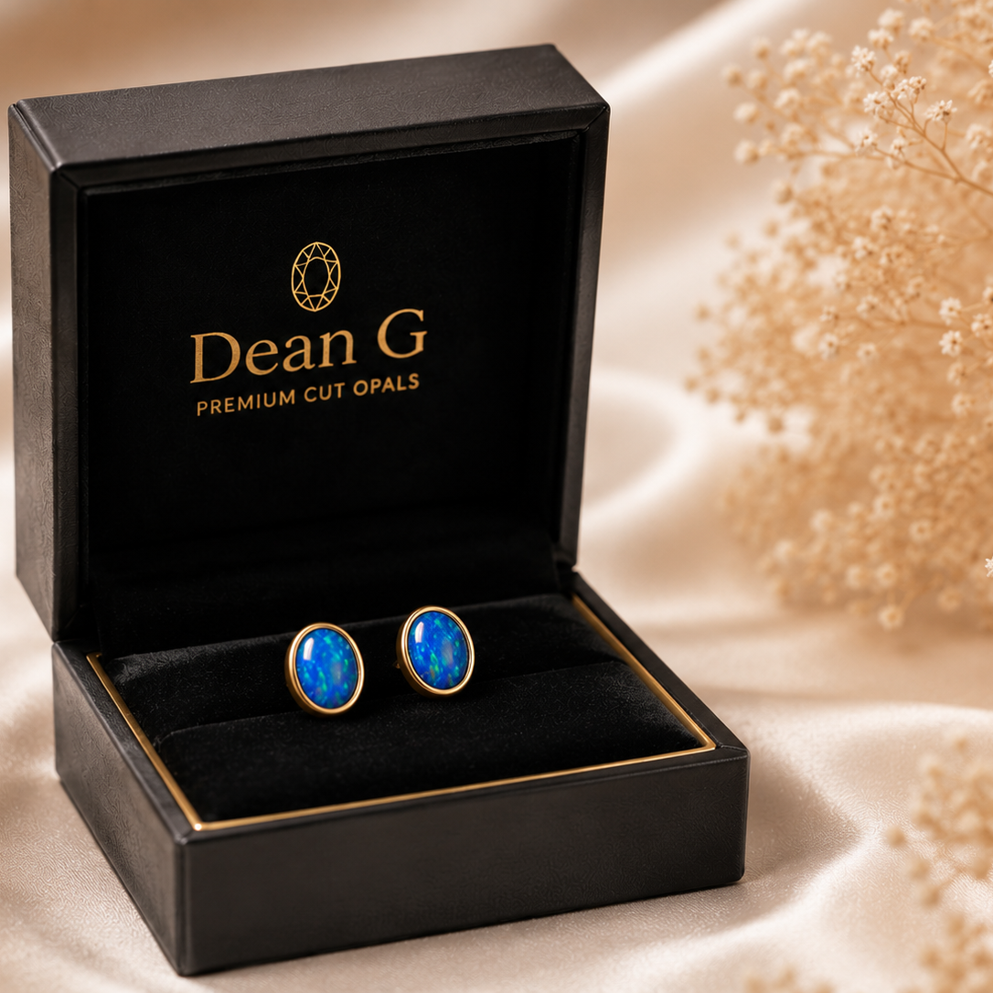 Australian Opal Earrings Elegant 14k Gold with Lightning Ridge Black Opal