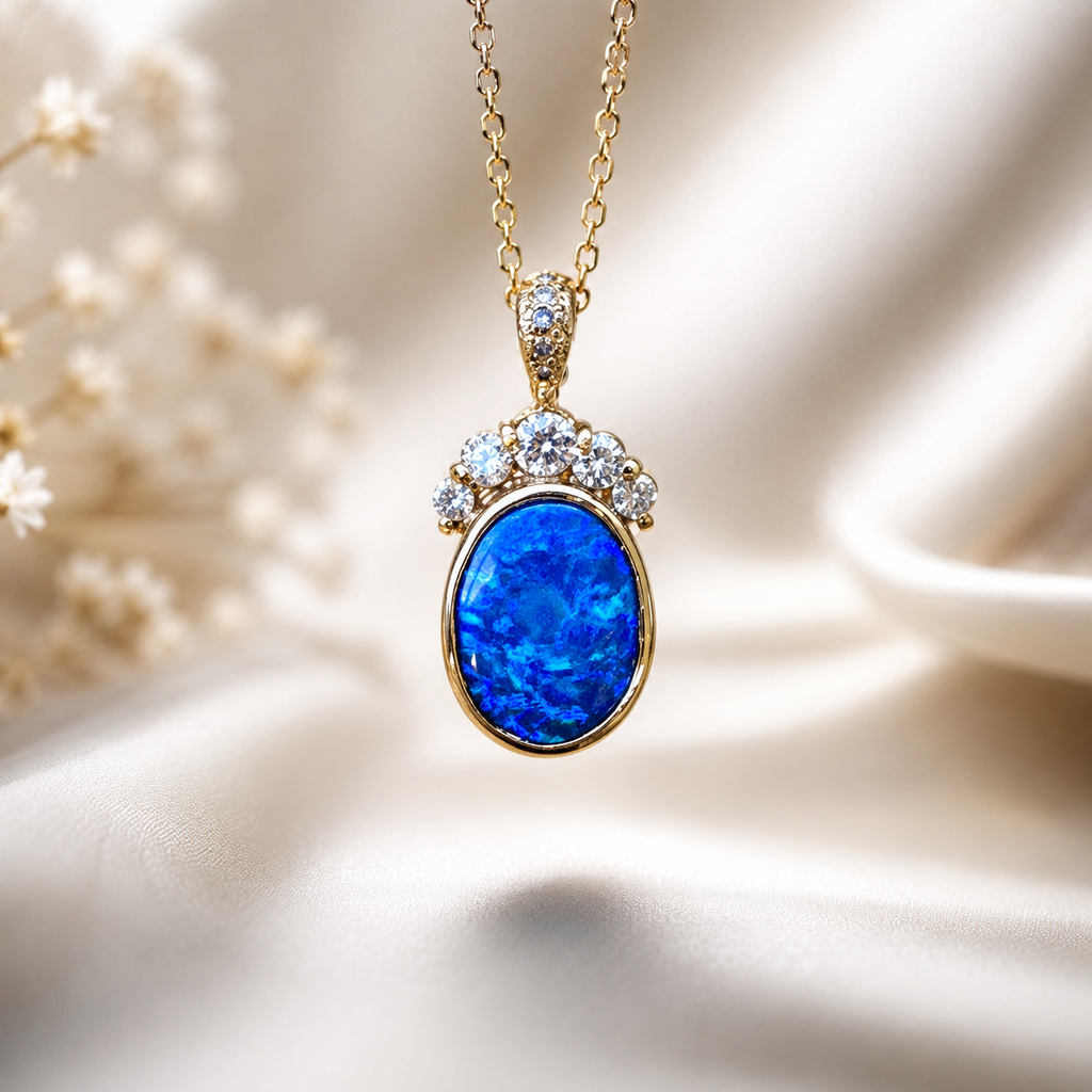 Breathtaking 18k gold  Australian Black Opal Natural Diamond Pendant